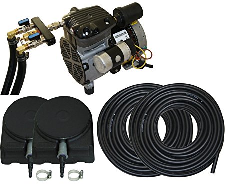 Complete Pond Aeration Kit | Rocking Piston Aerator   200' of Weighted Tubing   2 Diffusers (1/4 Hp, No Cabinet)
