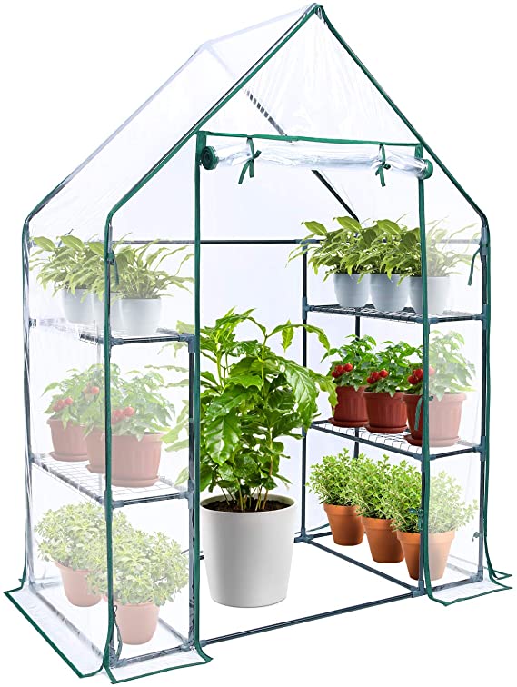 Greenhouse for Outdoors with Improved Transparent PVC Cover, Ohuhu Portable Walk-in 3 Tiers 6 Shelves Stands Mini Greenhouse, Plastic Small Plant Green House with Observation Windows, 4.7x2.4x6.4 FT