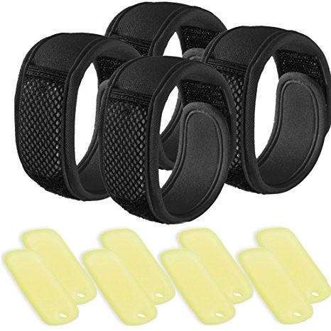 NextGen Outdoors Mosquito Repellent Bracelets DEET FREE (4-Pack) with Extra Refills (New Black)