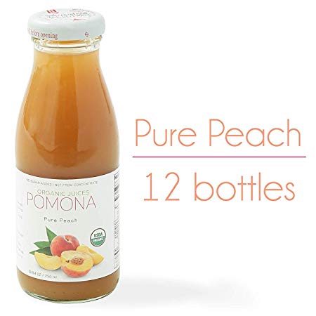 POMONA Pure Peach Juice, 8.4 Ounce Bottle (Pack of 12), Cold Pressed Organic Juice, Non-GMO, No Sugar Added, Not from Concentrate, Gluten Free, Kosher Certified, Preservative Free