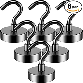 FINDMAG 6 Pack Magnetic Hooks, 40lbs Magnet Hook for Hanging Heavy Duty, Strong Magnetic Hooks for Refrigerator, Cruise Magnets with Hooks for Classroom, Office, Kitchen and Garage etc