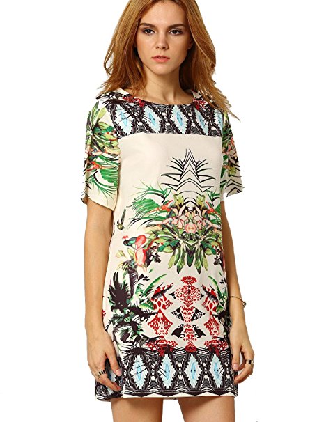 ROMWE Women's Floral Casual Mini Dress