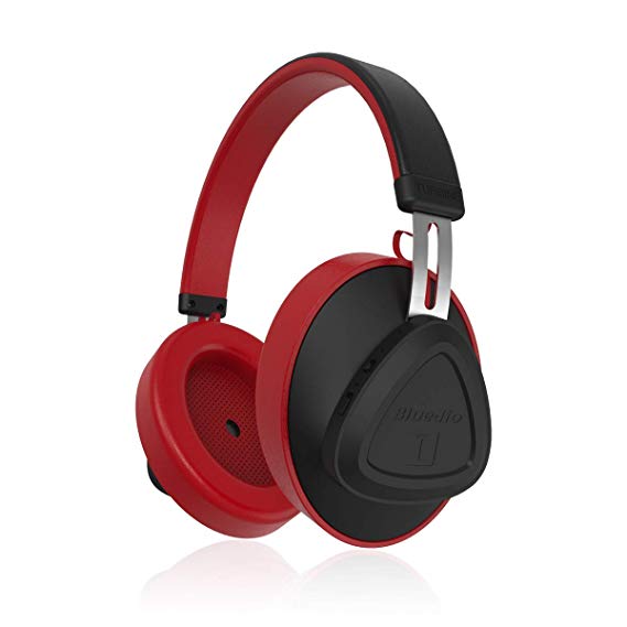 Bluedio TMS, Active Noise Canceling Headset, Bluetooth 5.0 Over-Ear Headphones with Soft Protein Ear Pads, Voice Control Stereo Wireless Headsets 40 Hours Playtime for Music& Call,Built-in Mic（Red）