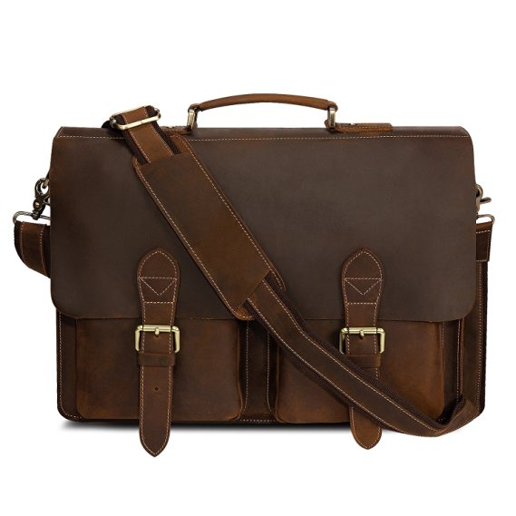 Kattee Handmade Genuine Leather Laptop Briefcase Messenger Bag