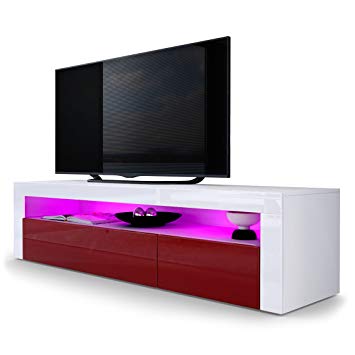 Vladon TV Stand Unit Valencia, Carcass in White matt/Front in Bordeaux High Gloss a frame in White High Gloss