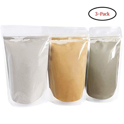 Bentonite (Indian Healing), Moroccan (Red Rhassoul), and Green (French-Sea) Clay Powder - 3 multipak/set for making mud masks for skin, hair, face and body by Bare Essentials Living