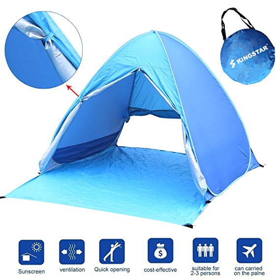 Kingstar Portable Pop Up Beach Tent,UV 2-3 Person Folding Sun Shelters Waterproof Automatic Instant Family Backpacking Hiking Camping Tent Outdoor Canopy Cabana Tents with Carry Bag (blue)