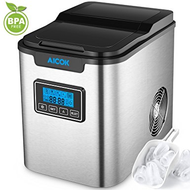 Aicok Ice Maker, Counter Top Ice Maker Machine, Portable, Stainless Steel, 2 Quart Water Tank, Get Ice in as quick as 10 Minutes, Express Machine Can Make Over 26 lbs