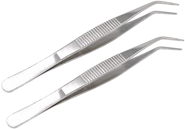 VictorsHome 5 Inch Stainless Steel Tweezers with Curved Serrated Tip Multipurpose Forceps for Craft Repairing 2 Pack