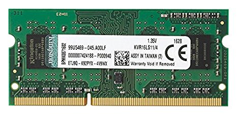 Kingston 4 GB RAM 1600 MHz DDR3L Non-ECC CL11 SODIMM 204-Pin Memory Module