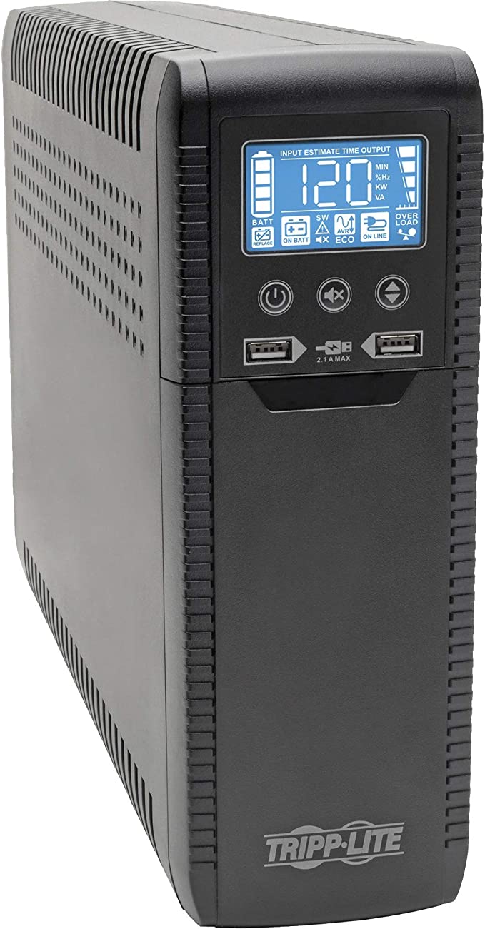 Tripp Lite 1440VA 900W ECO-Friendly UPS Battery Backup, AVR Protection, LCD Display, Line-Interactive, 10 Outlets and 2 USB Charging Ports, 120V, Tel Protection (ECO1500LCD)