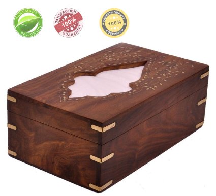 Top Rated Tissue Box Holder / Cover / Dispenser - SouvNear Kleenex Tissue Box Holder - 10" Retro Handmade Olde Worlde Wood Brown Wooden and Brass Tissue Box Cover