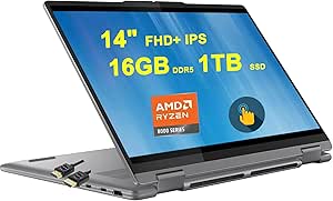 Lenovo Yoga 7 2-in-1 AI PC Laptop | 14" FHD  IPS Touch AMD Zen4 8-core Ryzen 7 8840HS (&gt;i7-12700H) | 16GB DDR5 1TB SSD | Backlit Fingerprint Long-Lasting Battery Win11Pro Gray   HDMI Cable