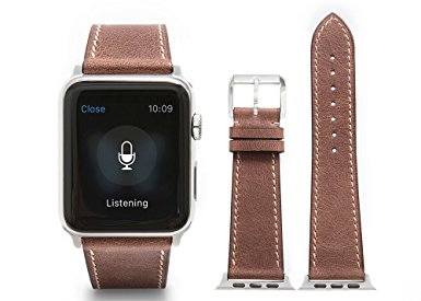 Apple Watch Band,Italian Retro Calf leather Brown fit 42mm Watch Strap with Polished Pin buckle