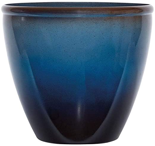 Suncast Seneca 16 Inch Ombre Decorative Resin Planter Pot, Blue/Brown (2 Pack)