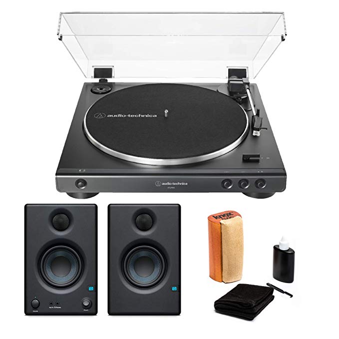 Audio-Technica AT-LP60X Fully Automatic Belt-Drive Stereo Turntable with Eris 3.5 Monitors and Knox Vinyl Cleaning Kit (3 Items)