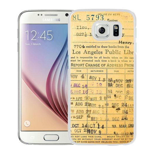 Galaxy S6 Case,Vintage Retro Library Due Date Card Jane Austen LA Samsung Galaxy S6 Case Cover - PC White