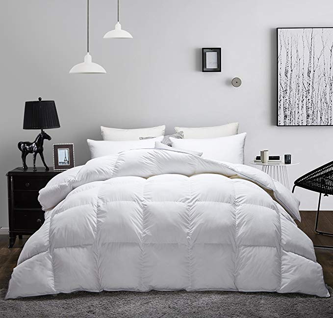 Luxurious Goose Down Comforter TWIN SIZE Duvet Insert All Seasons Down Comforter,100%High Quality Down Proof Fabric Cover Filled 45oz High Fill Power,Hypoallergenic&Durable-Sold by THREE GEESE