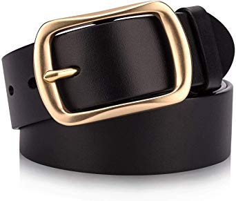Men's Genuine Leather Belts with Solid Brass Gold Buckle, Top-Grain One Piece Leather Dress Casual Belts For Men.