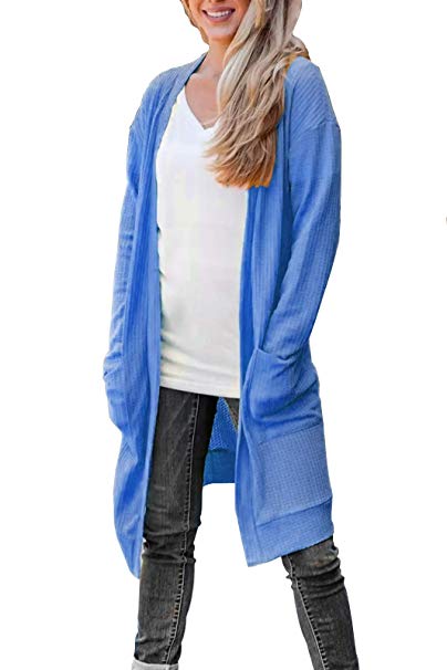 BOSSAND Women Long Sleeve Open Front Lightweight Knit Long Cardigan Knitted Maxi Sweaters Coat Outwear with Pockets