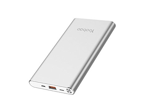 Yoobao A1 10000mAh Ultra Slim Power Bank Portable Charger External Battery Pack Powerbank (Micro & Lightning Dual Input) for iPhone X, iPhone 8 Plus / 8, iPhone 7 6s 6 Plus iPad and More - Silver