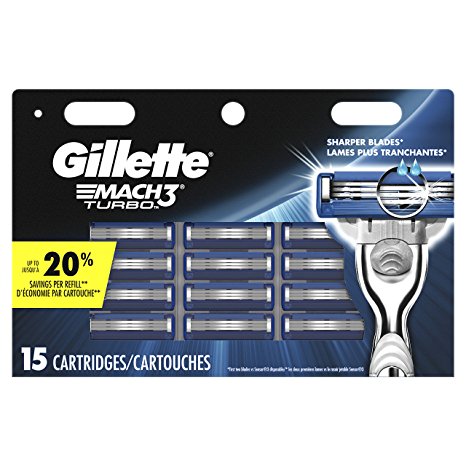 Gillette Mach3 Turbo Men's Razor Blades, 15 Blade Refills (Packaging May Vary)