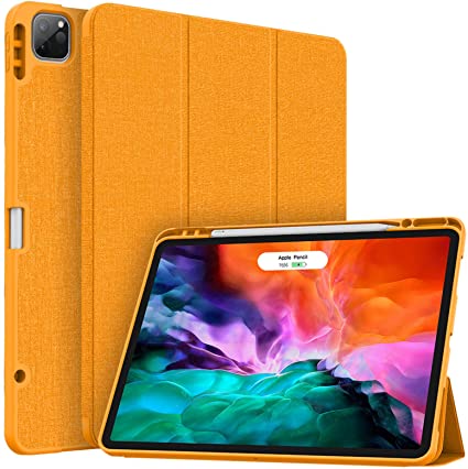 Soke New iPad Pro 12.9 Case 2020 & 2018 with Pencil Holder - [Full Body Protection   Apple Pencil Charging   Auto Wake/Sleep], Soft TPU Back Cover for 2020 iPad Pro 12.9(Citrus)