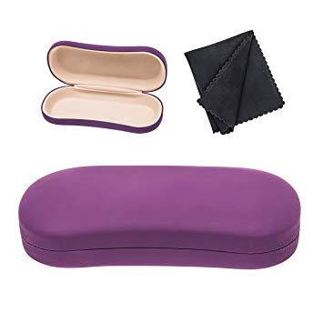 X Large Hard Shell Eyeglass Case Holder For Glasses And Sunglasses Unisex With Microfiber Cloth (Purple)