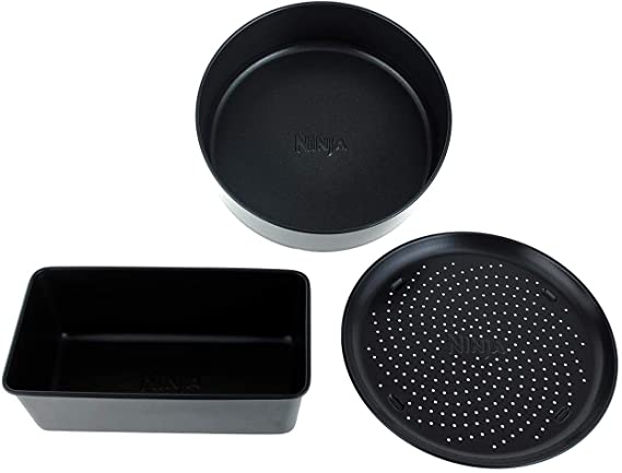 Ninja Official Non-Stick Bakeware Set [4027J300EUK] Loaf Tin, Cake Tin & Crisper Tray, Compatible with Ninja Foodi OP100, OP300, OP500, Black