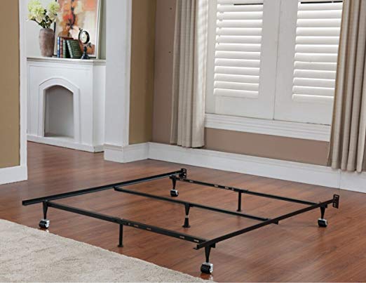 Kings Brand 7-Leg Super Duty Adjustable Metal Bed Frame (Queen/Full/XL/Twin/XL) with Center Support bar & Rug Rollers&Locking Wheels