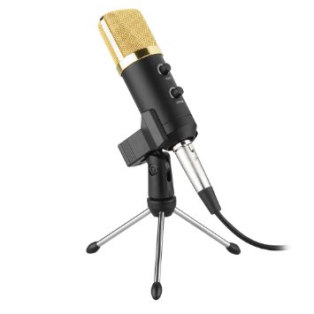 Floureon USB Studio Condenser Recording Microphone with Stand Anti-wind Foam Cap for Broadcast Vocals Network Singing and Most Musical Instruments Recording