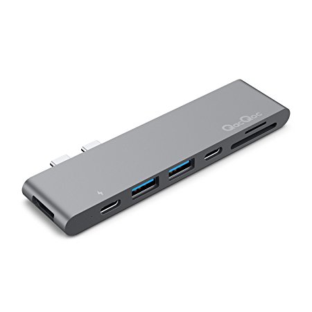 EgoIggo GN28K Aluminium USB C Hub, Plug & Play Type C Hub with 40Gbs Thunderbolt 3, Pass-Through Charging, USB-C Data Transmission, SD/Micro Card Reader, 4k HDMI (30Hz) and 2 USB 3.0 for New 13”&15” MacBook Pro 2016 and 2017 (Gray)
