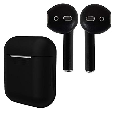 AirPod Skins, Silicone Charging Case, Eartips Bundle Compatible with AirPods(Matte Black Full)