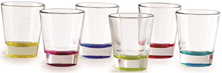 Circleware Heavy Base Glass Shot Glasses with Hot Colored Bottoms, Set of 6, 1.5 Ounce, Limted Edition Glassware Drinkware Barware Drinking Glasses
