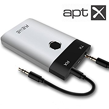 [CSR APT-X]REIIE B02  Bluetooth Receiver,and Transmitter 2-in-1,LEDs display power level,With dual 3.5mm Stereo Port for Speakers, Headphone,TV, PC,iPod,MP3 / MP4, Car Stereo and More(Silver)
