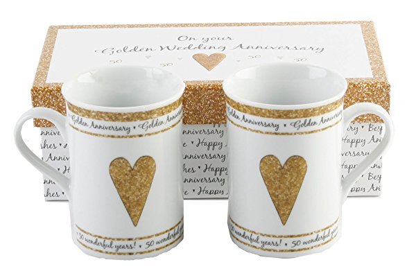 50th Golden Wedding Anniversary Gift Set Ceramic Mugs By Haysom Interiors