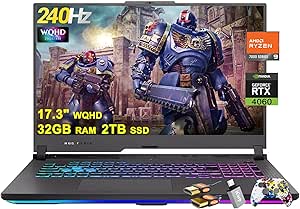 ASUS ROG Strix G17 G713 Gaming Laptop 17.3" WQHD IPS 240Hz AMD 12-Core Ryzen 9 7845HX (&gt;i9-12900H) 32GB RAM 2TB SSD GeForce RTX 4060 8GB USB-C RGB Backlit Fast Charging Win11 w/ICP Accessory