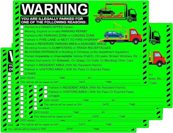 Parking Violation Stickers Hard to Remove "You are Illegally Parked" Tow Reserved Handicapped,Private Parking Stickers 5 x 8 Inch - You are Illegally Parked Stickers Towing Labels for Cars 25 Pack