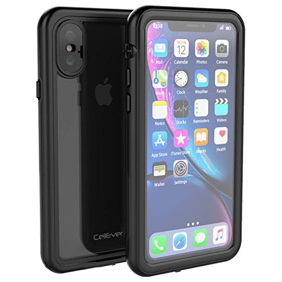CellEver iPhone Xs/iPhone X Waterproof Case, Underwater Full Sealed Cover IP68 Certified for Waterproof Snowproof Shockproof and Dustproof with Built-in Screen Protector for iPhone X/Xs (Black)