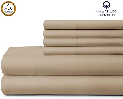 Queen Size 100% Egyptian Cotton 1000 Thread Count 6 Piece Sheet Set Extra Long-Staple Egyptian Cotton Breathable Soft and Silky Sateen Weave Smooth Luxury Finish Sheet Set by Premium Linen Club(Taupe)