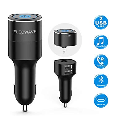 Bluetooth Receiver, ELECWAVE Bluetooth 4.2 Car Receiver & Car Aux Adapter for Music Streaming Sound System, Hands-Free Audio Adapter & Wireless Car Kits for Home/Car Audio Stereo, 3.5mm AUX in Only
