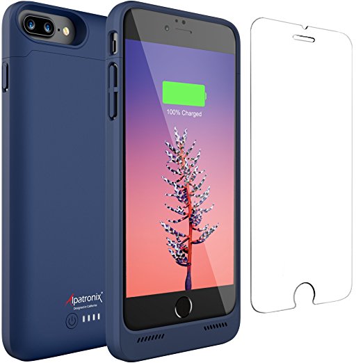 iPhone 8 Plus Battery Case with Qi Wireless Charging, Alpatronix BX190plus 5.5-inch 5000mAh Slim Rechargeable Protective Portable Charger Case for iPhone 8 Plus [Apple Certified Chip; iOS 11 ] - Blue