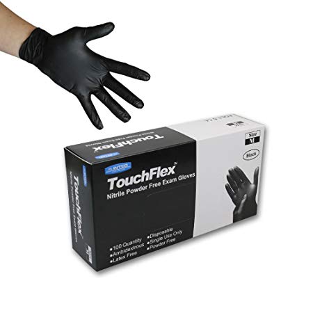 Touchflex Disposable Black Nitrile Gloves - Latex & Powder Free - Boxed x100 (Medium)