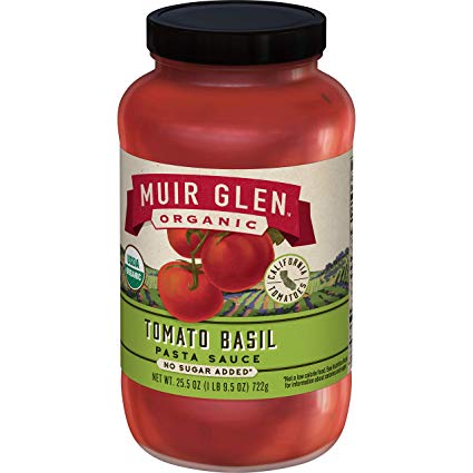 Muir Glen Organic Pasta Sauce, Tomato Basil, No Sugar Added, 25.5 Ounce Glass Jar