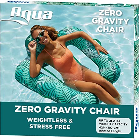 Aqua Zero Gravity Pool Chair Lounge, Inflatable Pool Chair, Adult Pool Float, Heavy Duty, Teal Fern