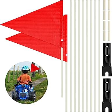 Tatuo 2 Pieces 6 ft Bike Safety Flag with Pole, Safety Flag with Bicycle Mounting Bracket Adjustable Height Fiberglass Pole Polyester Full Color Waterproof Safety Flag (Orange)