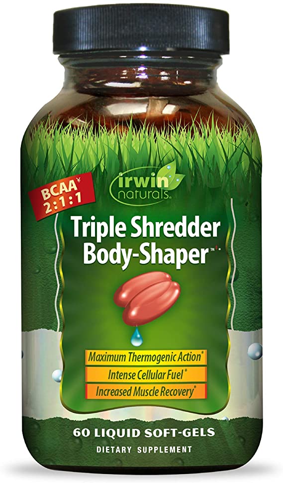 Irwin Naturals Triple Shredder Body Shaper BCAA 2:1:1 Targets Stubborn Fat - Maximum Energy Production & Post Work-Out Muscle Recovery with Guarana, MCT Oil, EPA & DHA - 60 Liquid Softgels