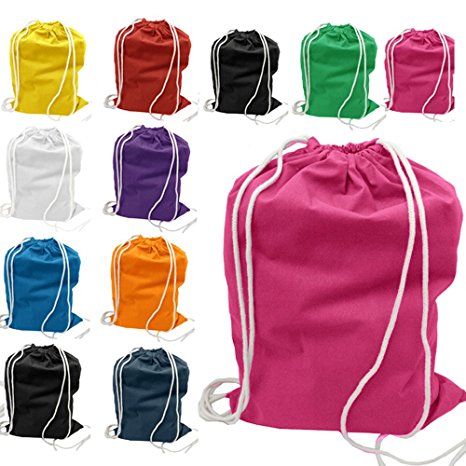 (12 Pack) 1 Dozen - Durable Cotton Drawstring Tote Bags (Mix)
