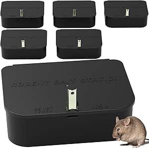 Rat Station Box with 1 Key, Complete Rodent Solution Keeps Rats Away, Pet & Child-Safe, Lock & Key Available, Reusable & Long-Lasting, Indoor & Outdoor, 6 Pack