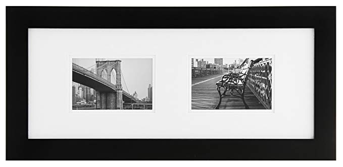 Burnes of Boston 8x20 Black Wall Picture Frame with Double White Mat for Two 4x6 Images 8X20 Frame, MATTED to 2-6X4